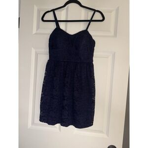 As You Wish Navy Crochet Sun Dress Small Built In Padding